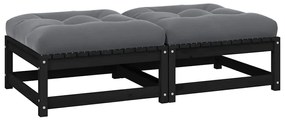 vidaXL Apoios de pés p/ jardim c/ almofadões 2 pcs pinho maciço preto