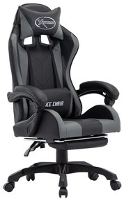 vidaXL Cadeira estilo corrida c/ apoio pés couro artif. cinzento/preto