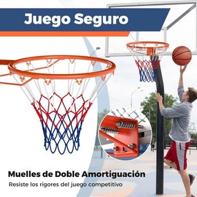 Aro de basquetebol de 45 cm de alta resistência para montagem na parede com mola dupla e rede Laranja