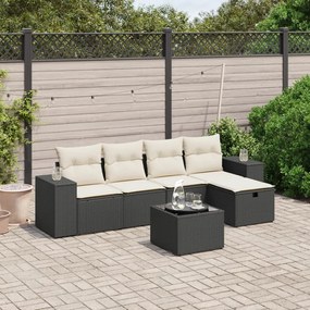 6 pcs conjunto sofás de jardim c/ almofadões vime PE preto