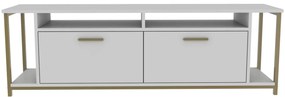 TV Stand Omar – Branco e Dourado – 160 cm x 35 cm x 50,8 cm