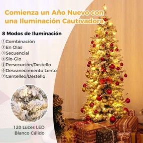 Árvore de Natal artificial com neve de 150 cm pré-iluminada com 249 ramos 120 luzes LED 8 modos de iluminação Verde e branca