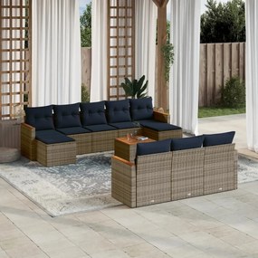 vidaXL 11 pcs conjunto sofás de jardim c/ almofadões vime PE cinzento