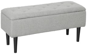Banco de Armazenamento em Borrego Capacidade 47L Tampa Abatível e Pés de Madeira de Borracha Carga 120 kg 95x38x45 cm Cinza