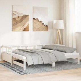 vidaXL Sofá-cama c/ gavetão e colchões 80x200 cm pinho maciço branco