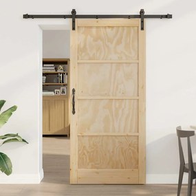 Porta Deslizante vidaXL com Conjunto de Ferragens 93x202 cm Madeira Sólida de Pinho