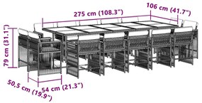 15 pcs conj. jantar jardim c/ almofadões vime PE bege misturado