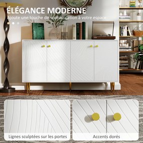 Aparador de sala 140 x 35 x 77,5 cm com prateleiras ajustáveis e armários com portas, branco