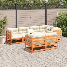 7pcs conj. sofás jardim c/ almofadões pinho maciço castanho mel