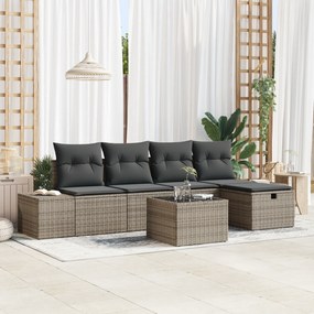 Conjunto de Sofá de Jardim de 6 Peças com Almofadas Cinza de Rattan Po