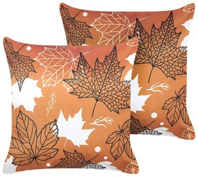 Conjunto de 2 almofadas decorativas em veludo laranja com padrão de folha 45 x 45 cm POINSETTIA Beliani