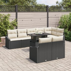 Conjunto de Sofá de Jardim com 9 Peças e Almofadas Preto em Rattan