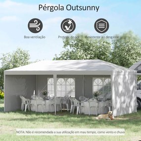 Tenda para Festas com 4 Paredes Laterais 2 Janelas e Estrutura de Aço 585x295x255 cm Branco