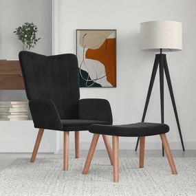 vidaXL Cadeira de descanso com banco veludo preto