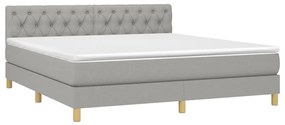 Cama box spring c/ colchão e LED 160x200 cm tecido cinza-claro