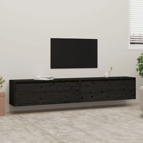 813474 vidaXL Armários de parede 2 pcs 100x30x35 cm pinho maciço preto
