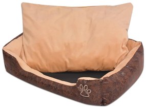 vidaXL Cama p/ cães c/ almofada couro artificial PU tamanho S castanho