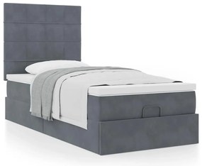 Estrutura cama otomana colchões 90x190cm veludo cinzento escuro