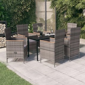 vidaXL 7 pcs conjunto de jantar para jardim com almofadões cinzento