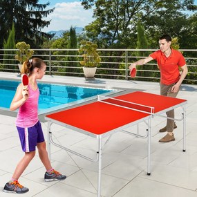 Mesa PingPong Dobrável com Ténis de Rede Dobrável com 2 raquetes 2 bolas 152 x 76 x 76 cm vermelha