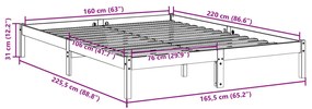 Cama extra longa sem colchão 160x220 cm madeira de pinho maciça