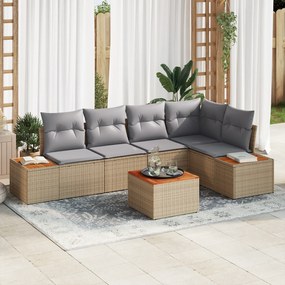 vidaXL Conjunto de Sofá de Jardim 6 Peças com Almofadas Bege Rattan Poliéster