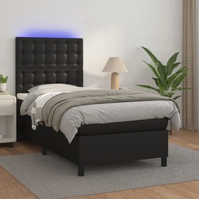 Cama box spring c/ colchão/LED 90x200 cm couro artificial preto