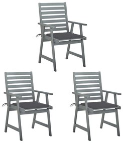 Cadeiras de jantar p/ jardim 3 pcs c/ almofadões acácia maciça