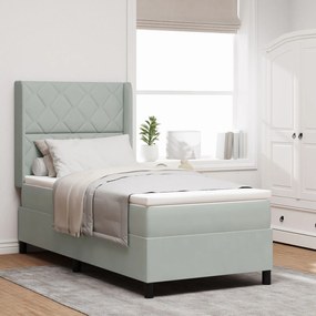 Cama Box Spring com Colchão &amp; Luz LED Cinza Claro 90x190 cm Veludo