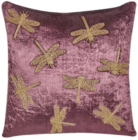 Conjunto 2 almofadas decorativas padrão de libelinhas em veludo violeta 45 x 45 cm DAYLILY Beliani