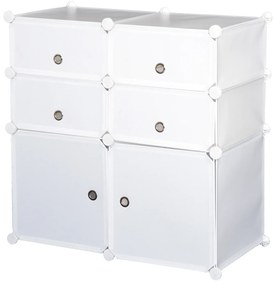 Armário Modular Plástico Branco Estante 6 Baldes Roupeiro Sapateiro Combinado Móvel Organizador Roupa Sapatos Acessório Brinquedos com Gavetas e porta