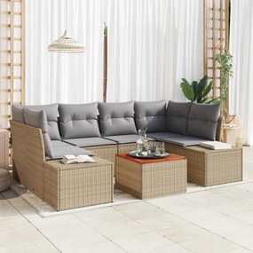 Conjunto de Sofás de Jardim de 7 Peças com Almofadas Bege Vime Acácia