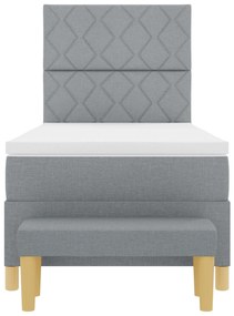 Cama Box Spring com Colchão &amp; Banco Cinza Claro 100x200 cm Tecido