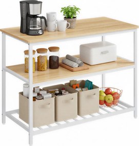 Armario de cozinha com grande bancada 60 x 120 x 90 cm, prateleira para micro-ondas com 3 níveis Cor carvalho + branco