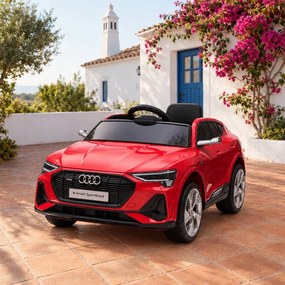 Carro elétrico para crianças Audi E-tron Sportback 12V, comando remoto 2,4 GHz, entrada USB/AUX, suspensão, bateria de lítio, luzes LED, 2 motores de