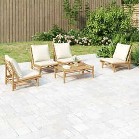 vidaXL 5 pcs conjunto lounge de jardim bambu c/ almofadões branco nata