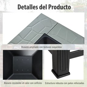Mesa Braseira de Exterior 81 x 81 x 50 cm de Madeira 3 em 1 com Proteção contra Faíscas Grelha para Lenha Grelha para Churrasco Capa para Chuva Cinza