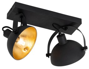 Candeeiro de teto industrial preto dourado ajustável com 2 luzes - Magnax Industrial