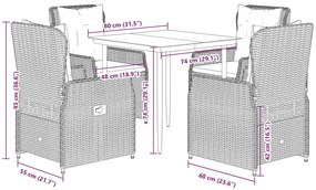 5 pcs conjunto de jantar p/ jardim c/ almofadões vime PE preto