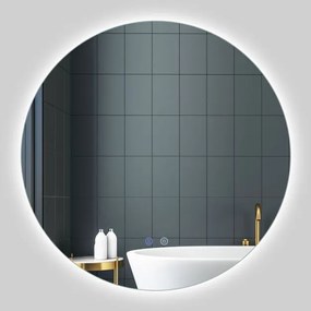 Espelho redondo LED de 70 cm com luz; espelho de casa de banho para montagem na parede com intensidade de luz ajustável e controlo tátil