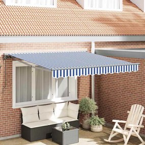 vidaXL Toldo Retrátil Manual Azul e Branco 350x250 cm Acrílo