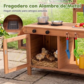 Cozinha  Infantil para Exterior, 112 x 40 x 101 cm, com Floreira e Treliça, Natural