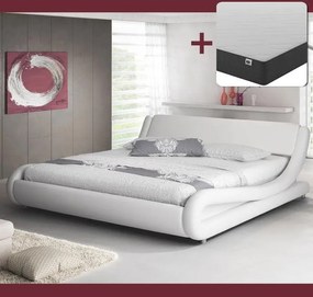 Cama "Lorenzo" - 160x200 cm - Branco - Polipele PU - Somier Incluído -