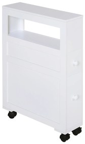 HOMCOM Armário Casa de Banho Armário WC para Espaços Reduzidos com 4 Rodas Prateleira Aberta e Gavetas 16x52x71,5 cm Branco | Aosom Portugal