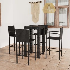vidaXL 5 pcs conjunto de bar exterior c/ apoio de braços vime PE preto