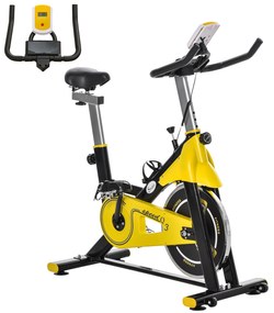 HOMCOM Bicicleta Estática com Resistência Ajustável Ecrã LCD Guiador e Assento Ajustáveis  45,5x100x101-113 cm Amarelo e Preto | Aosom Portugal