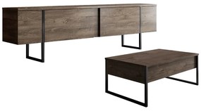 Conjunto de Mobiliário de Sala de Estar Luxe Set – Nogueira/Preto – TV