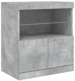 Aparador com luzes LED 181,5x37x67 cm cinzento cimento