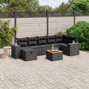 vidaXL 8 pcs conjunto sofás de jardim com almofadões vime PE preto