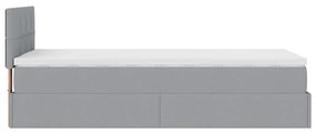 Cama Otomana com colchão &amp; LEDs 90x200 cm tecido cinzento claro